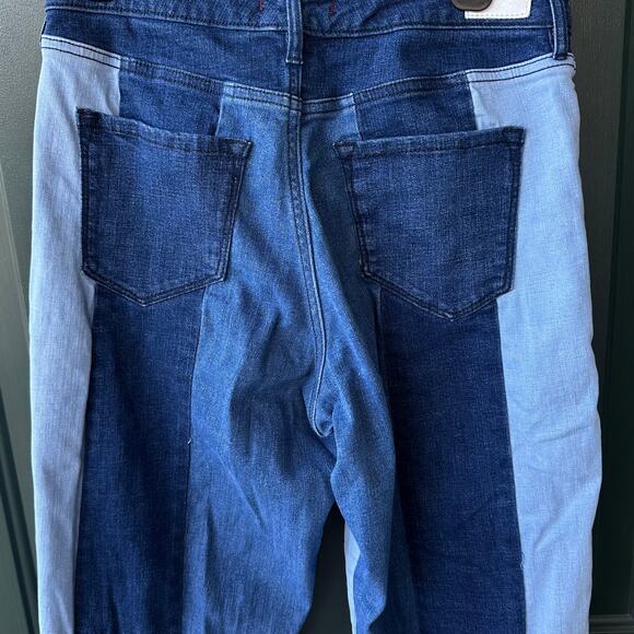 Dear John Patchwork Wide Leg Jeans Sz 29 High Rise Contrast Denim Y2K Retro Look - Picture 5 of 8